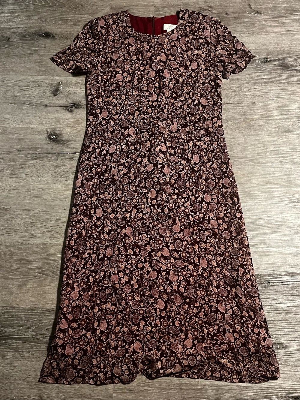 Vintage 90s Talbots Petites Burgundy Floral Midi Dress Size 12 Cottagecore Fall